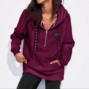 VICTORIA'S SECRET PINK Half Zip Sherpa Hoodie size M